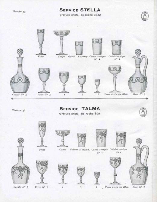 Set of 2 antique glasses in Saint-Louis crystal Model TALMA 1930 Rock crystal engraving 899
