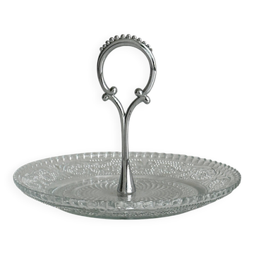 Plateau de présentation vintage en verre pressé