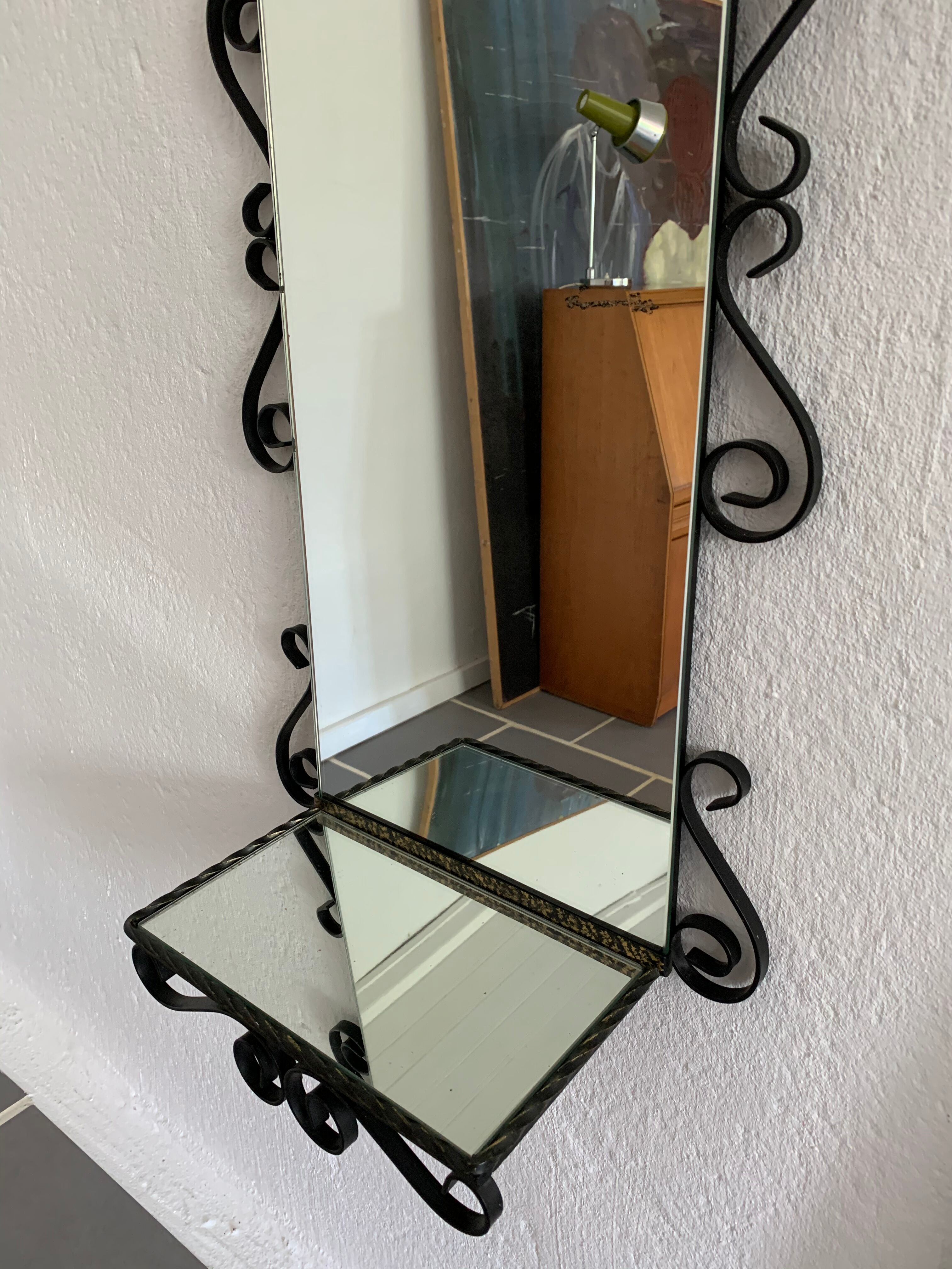 Vintage entrance mirror wrought iron with tablet  38x105cm