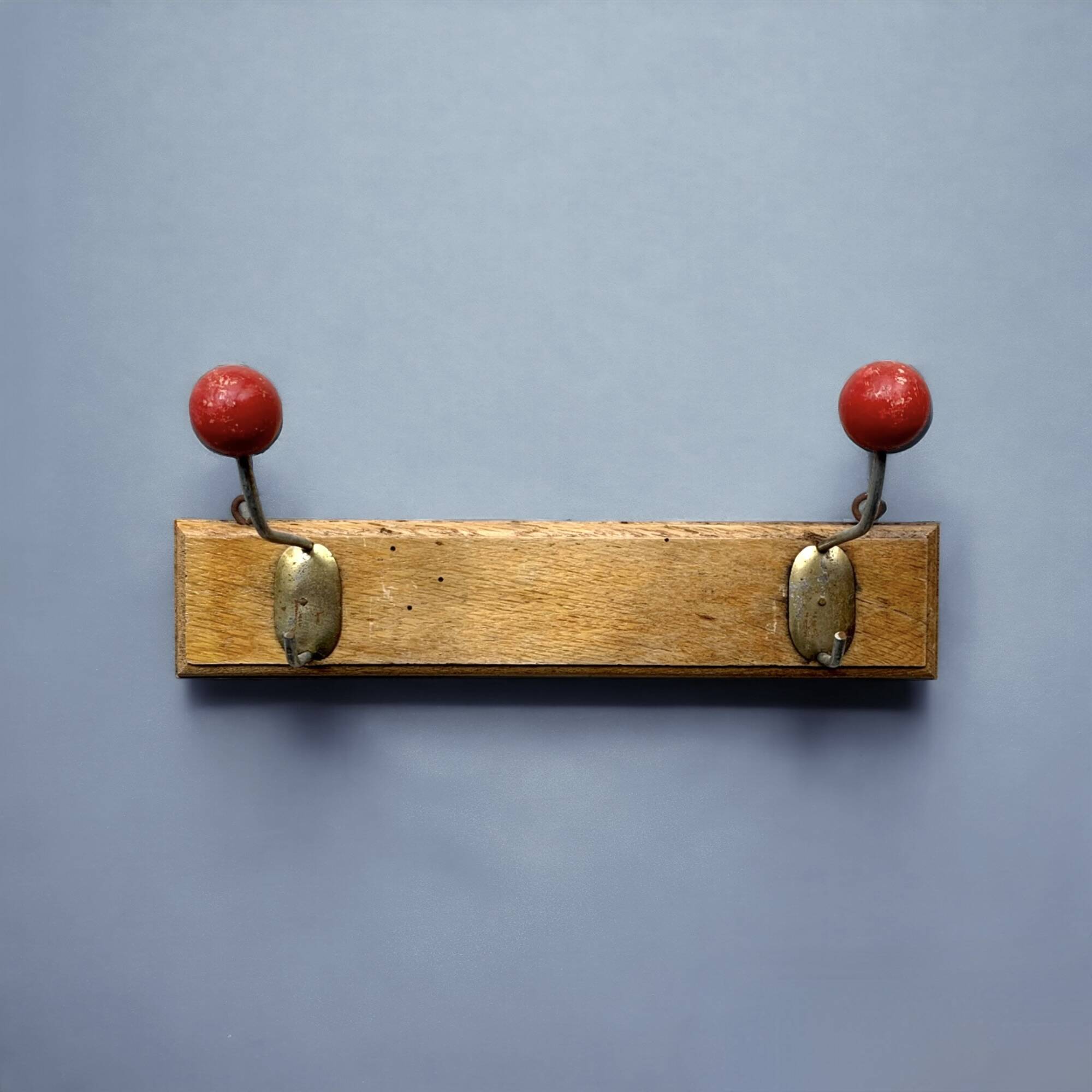 Vintage coat rack - double coat hook - red wooden balls