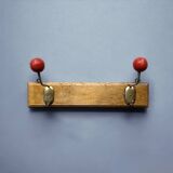 Vintage coat rack - double coat hook - red wooden balls