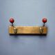 Vintage coat rack - double coat hook - red wooden balls