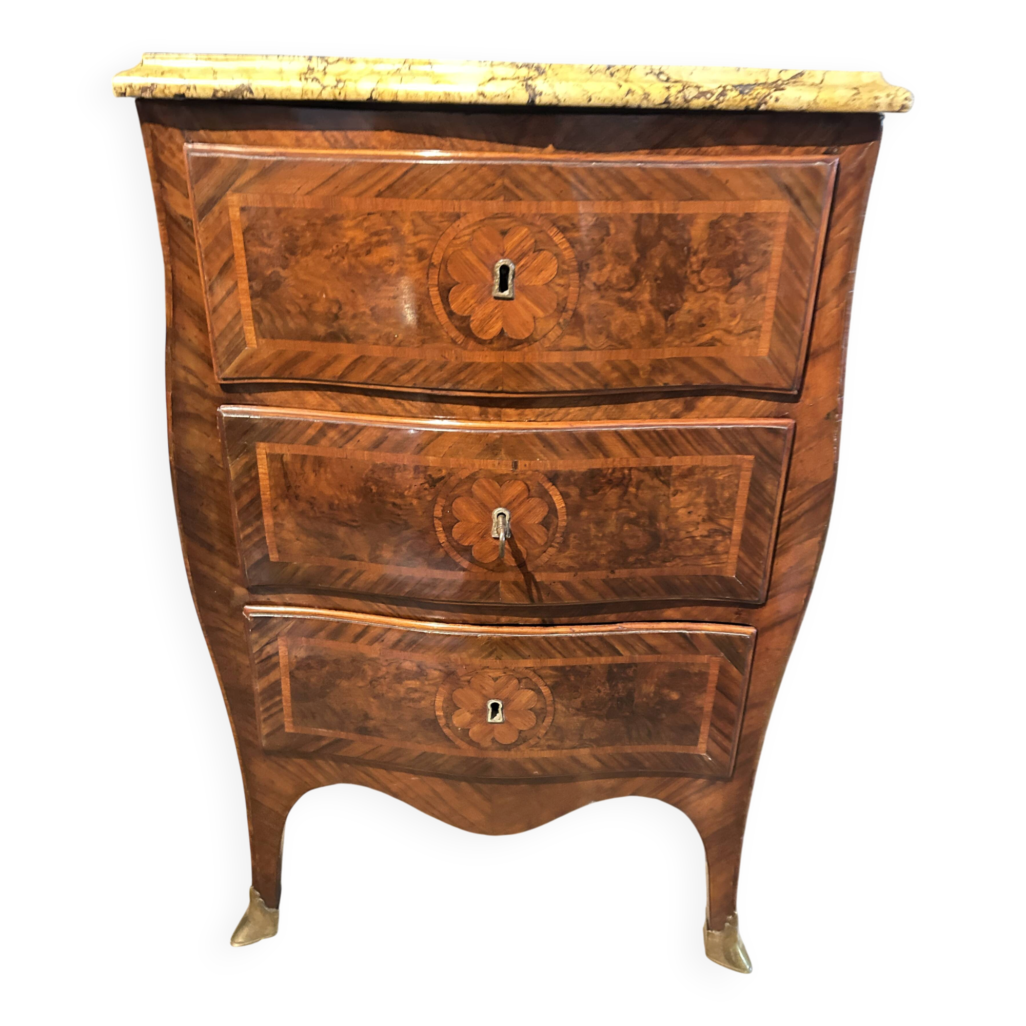 Louis XV marquetry commode, curved.