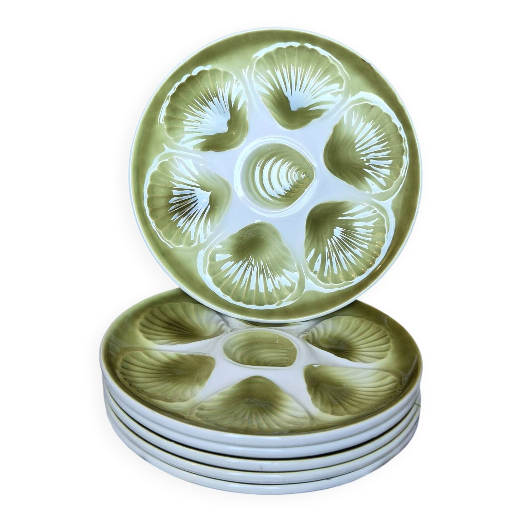 Lot de 6 Assiettes à Huîtres Vintage Orchies Moulin des Loups – Vert A