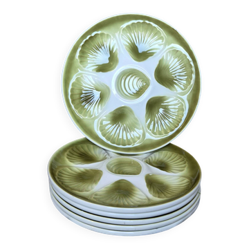 Set of 6 Vintage Oyster Plates Orchies Moulin des Loups – Green A