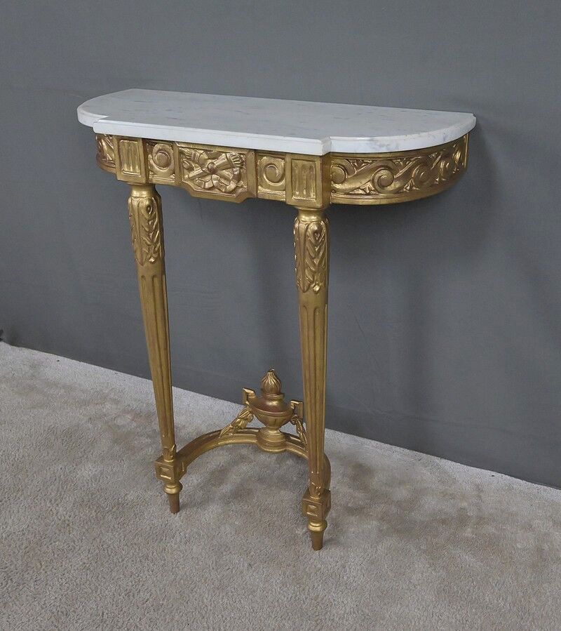 Petite console en marbre et bois doré, style Louis XVI – début XXe