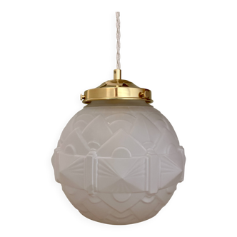 Vintage art deco frosted glass globe pendant light