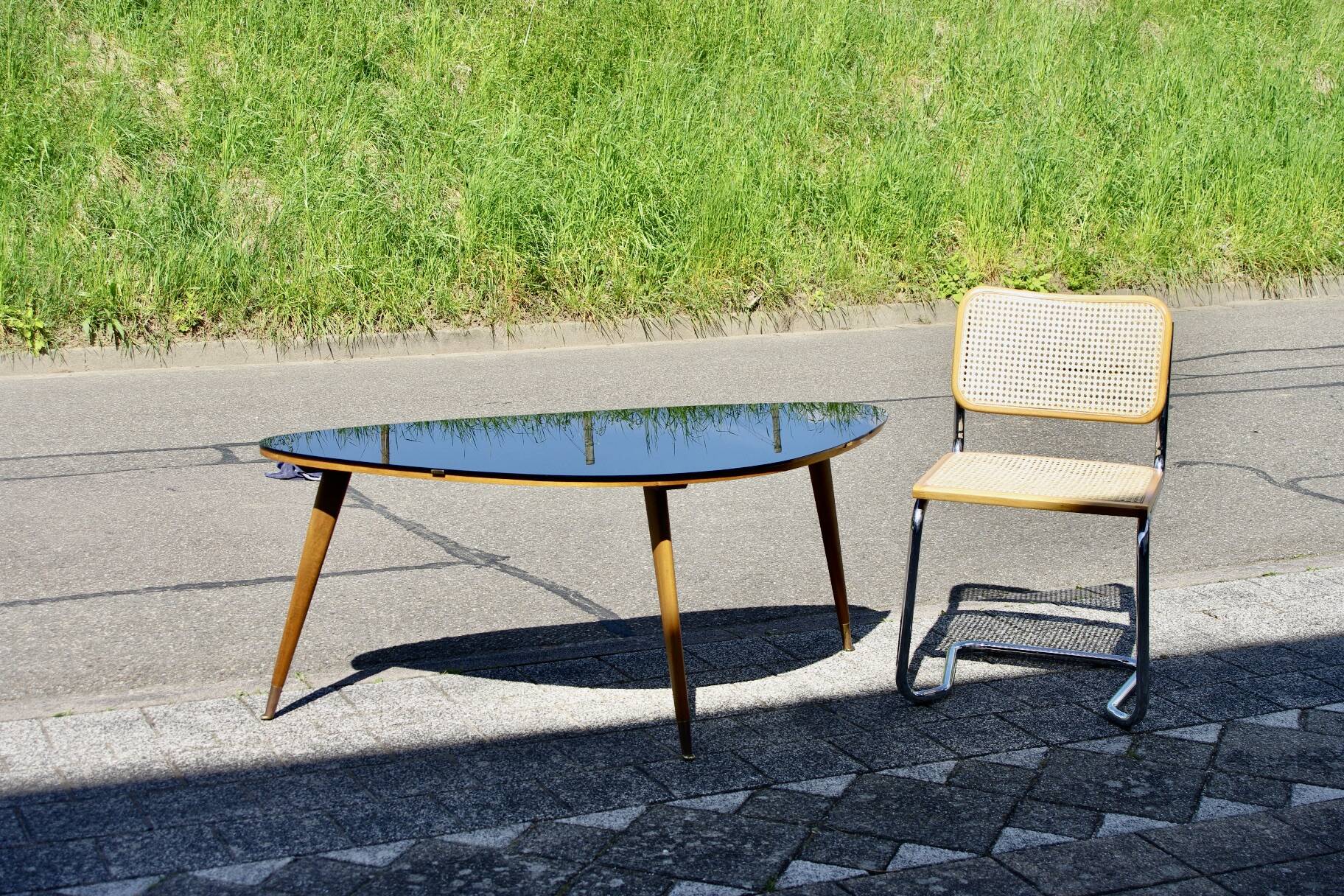 Vintage coffee table in black opaline beech in organic shape 1950