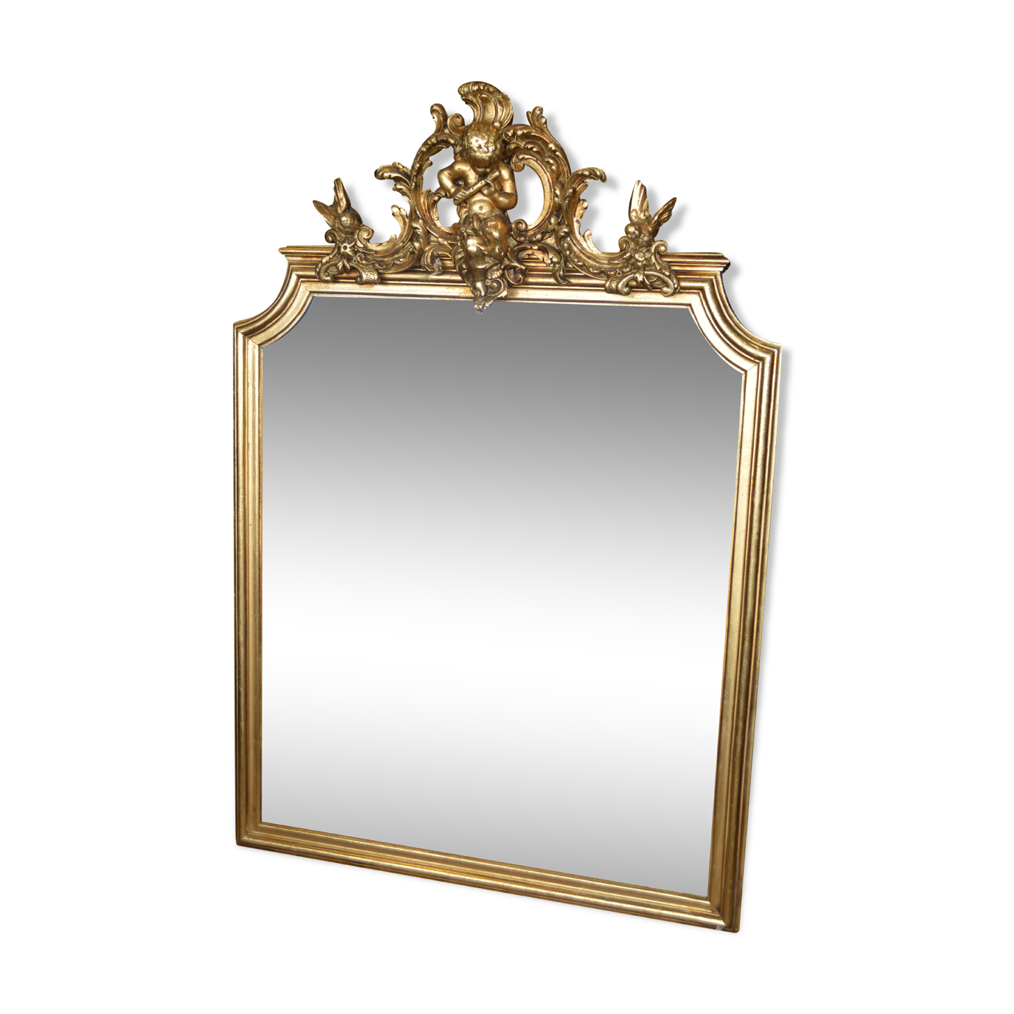 Golden mirror with a flute player angel - 120x82cm