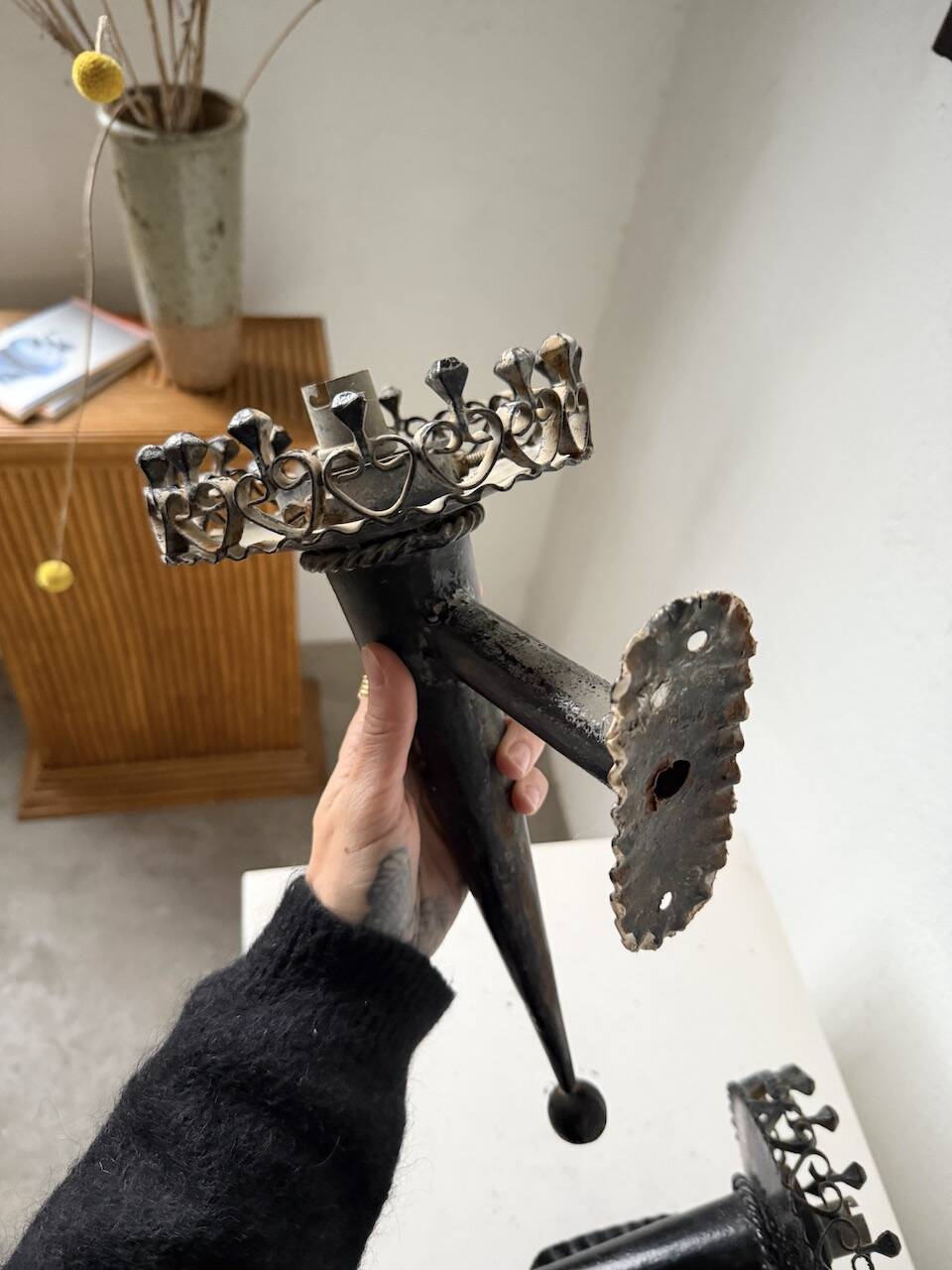 Black metal brutalist wall lights