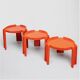 3 tables orange Giotto Stoppino pour Kartell, années 1960