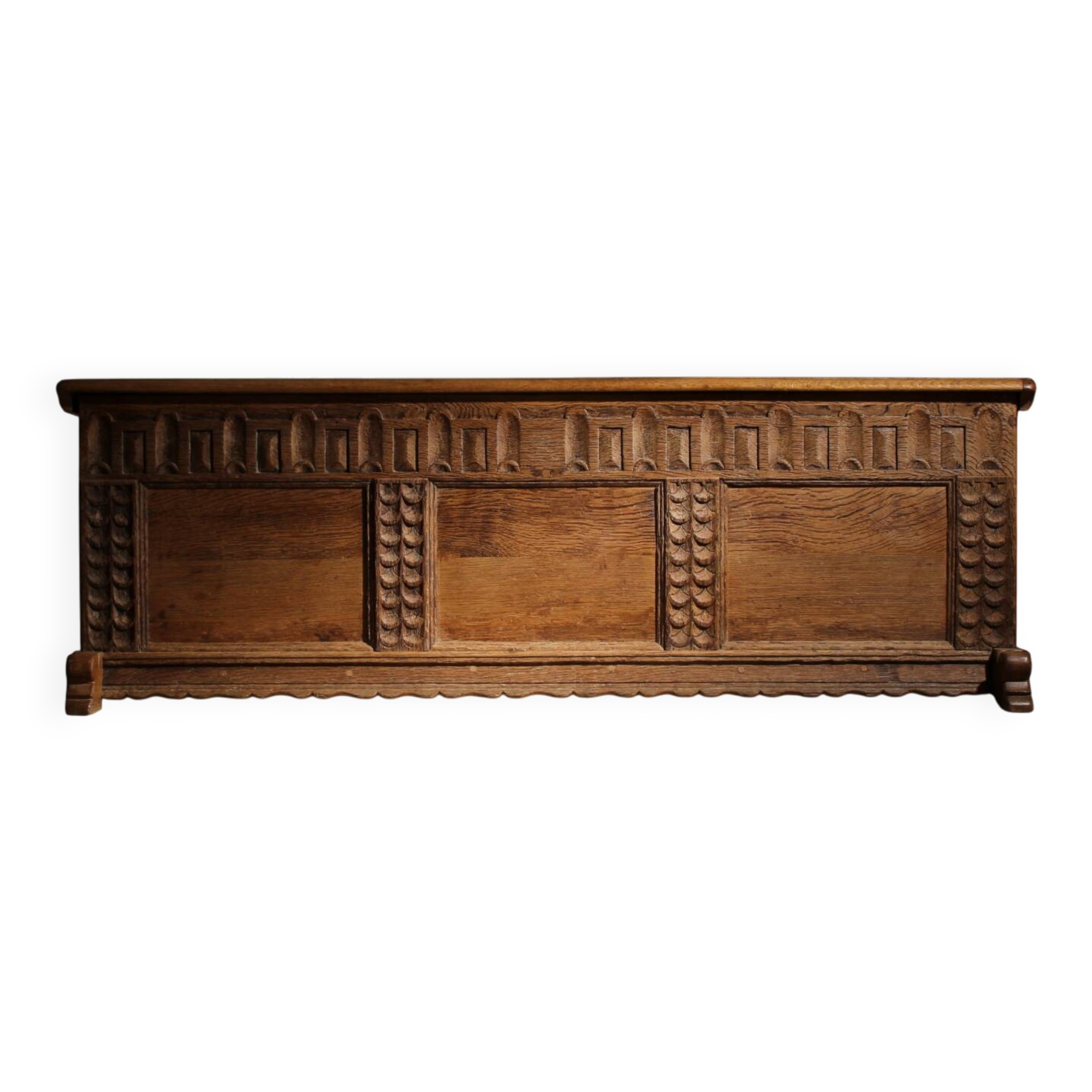 Handcrafted Solid Oak Chest with Rustic Carvings | Germany