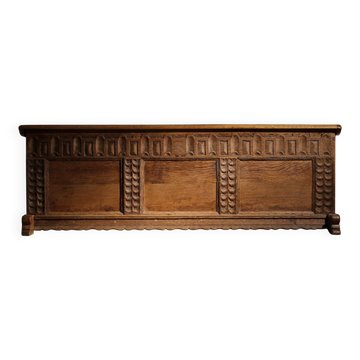 Handcrafted Solid Oak Chest with Rustic Carvings | Germany