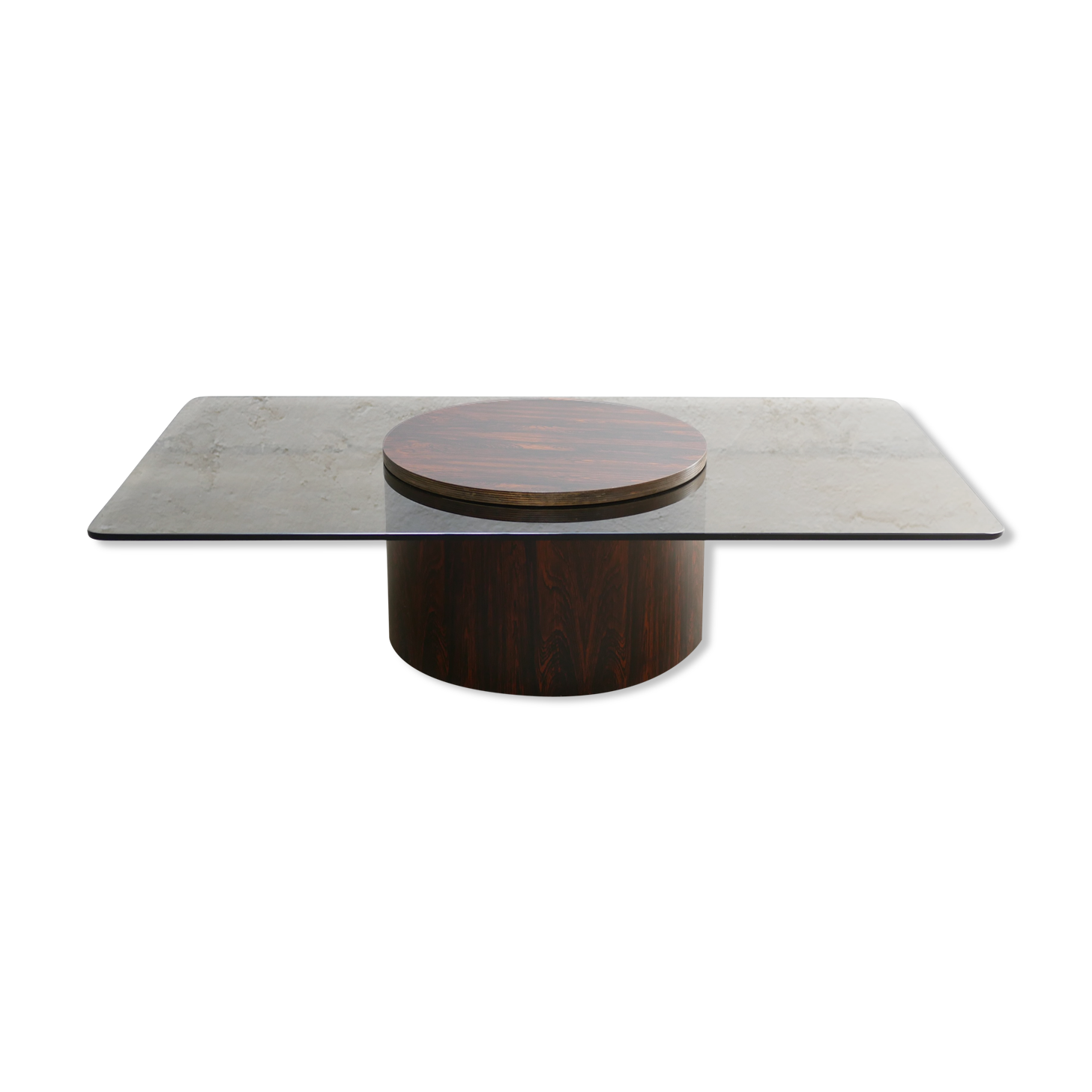Table basse vintage en palissandre et verre