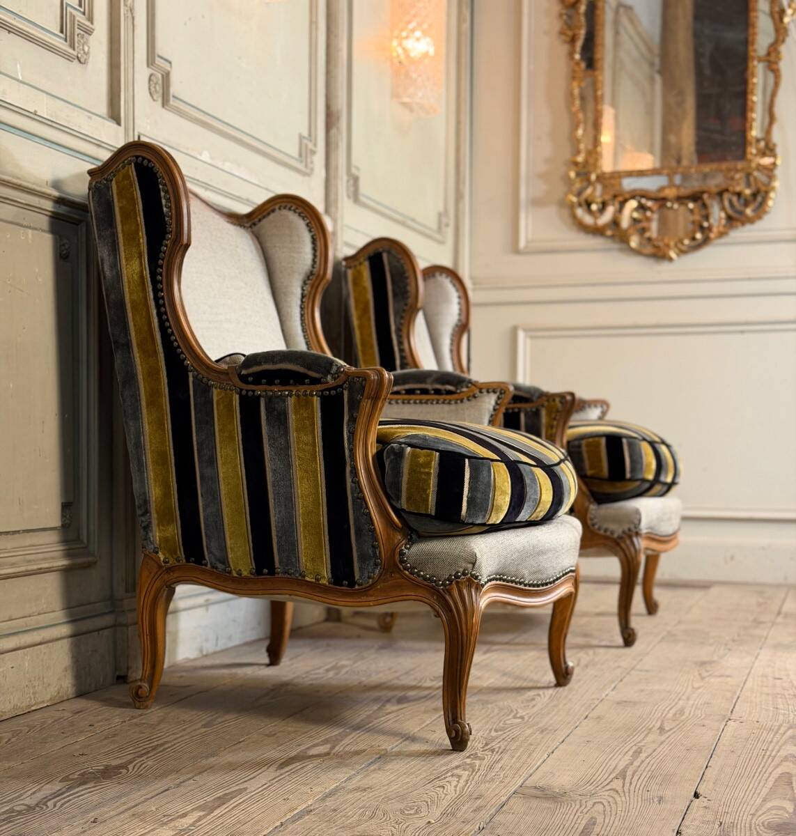 Pair of carved wooden armchairs, 20th century