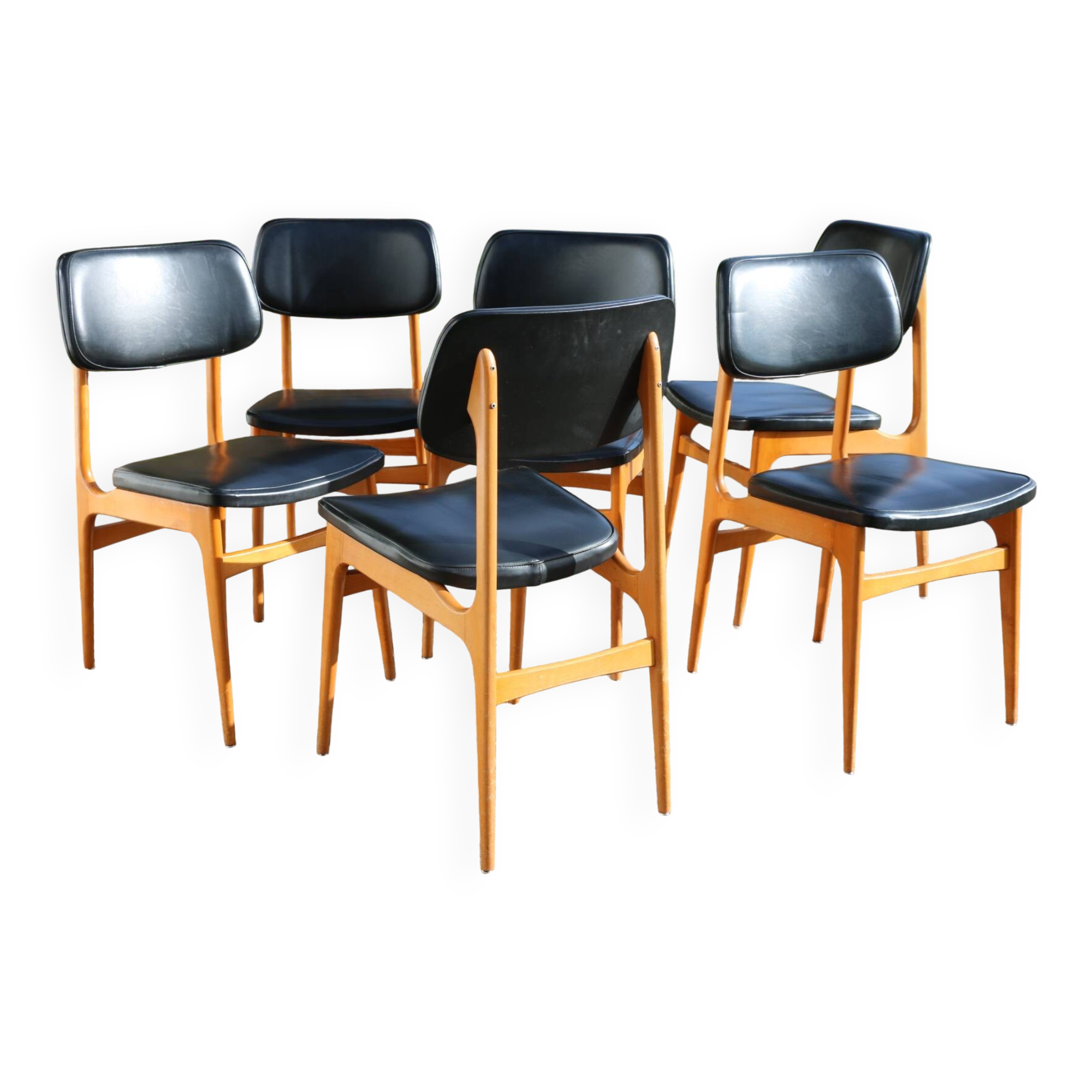 6 chaises Stella skaï noir hêtre clair