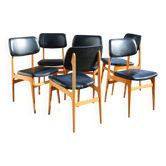 6 chaises Stella skaï noir hêtre clair