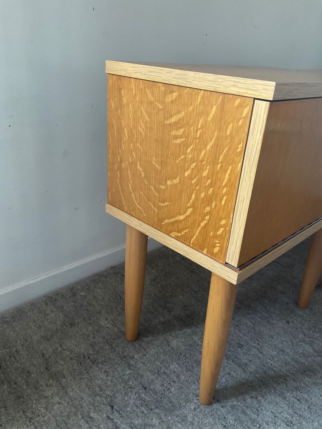 Pair of vintage blond wood bedside tables 70s