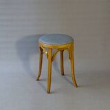 Baumann low stool, circa 1950/60, leatherette seat, curved wood