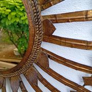 Vintage sun mirror in patinated gold metal – Spain 1950s / 60s