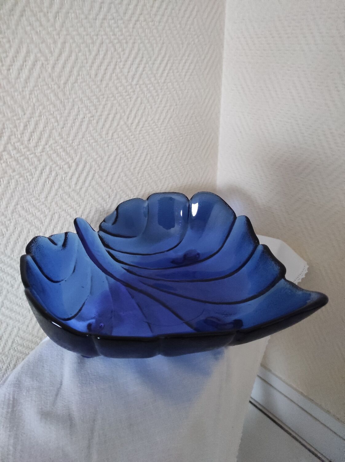Blue glass fruit bowl