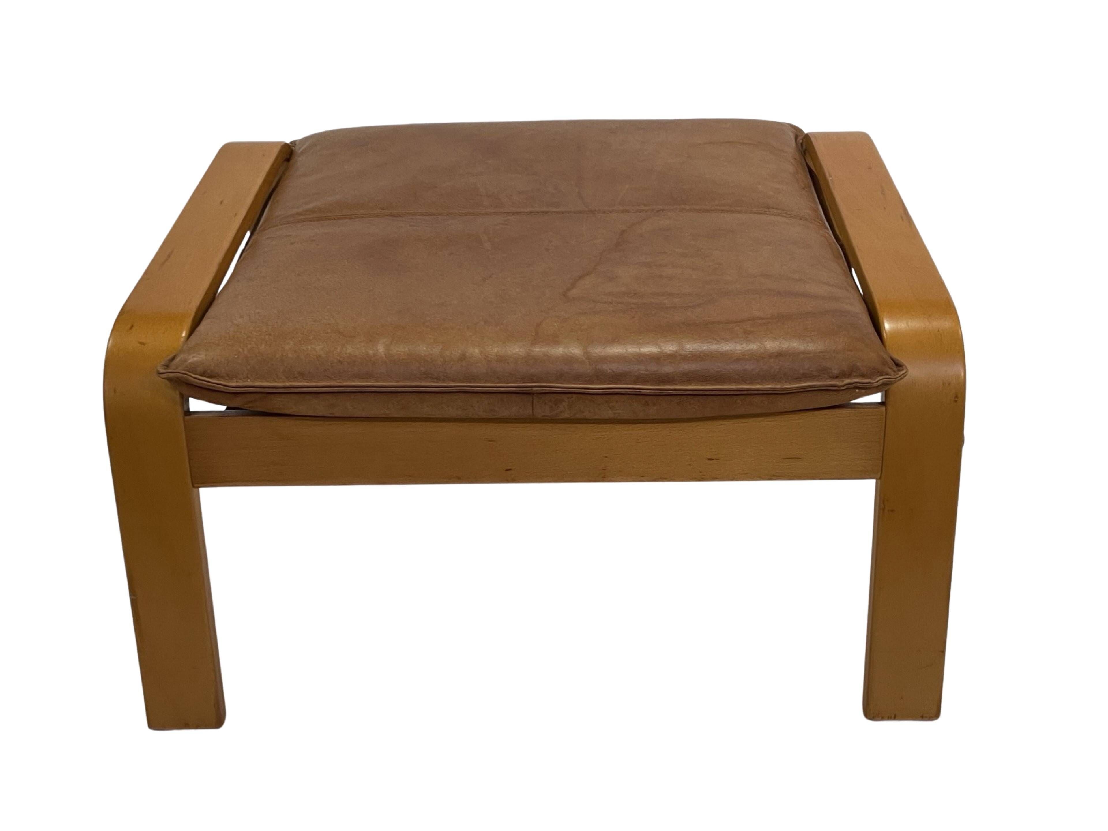 Vintage IKEA Poang Tan Leather Cantilever  Footstool Ottoman Design