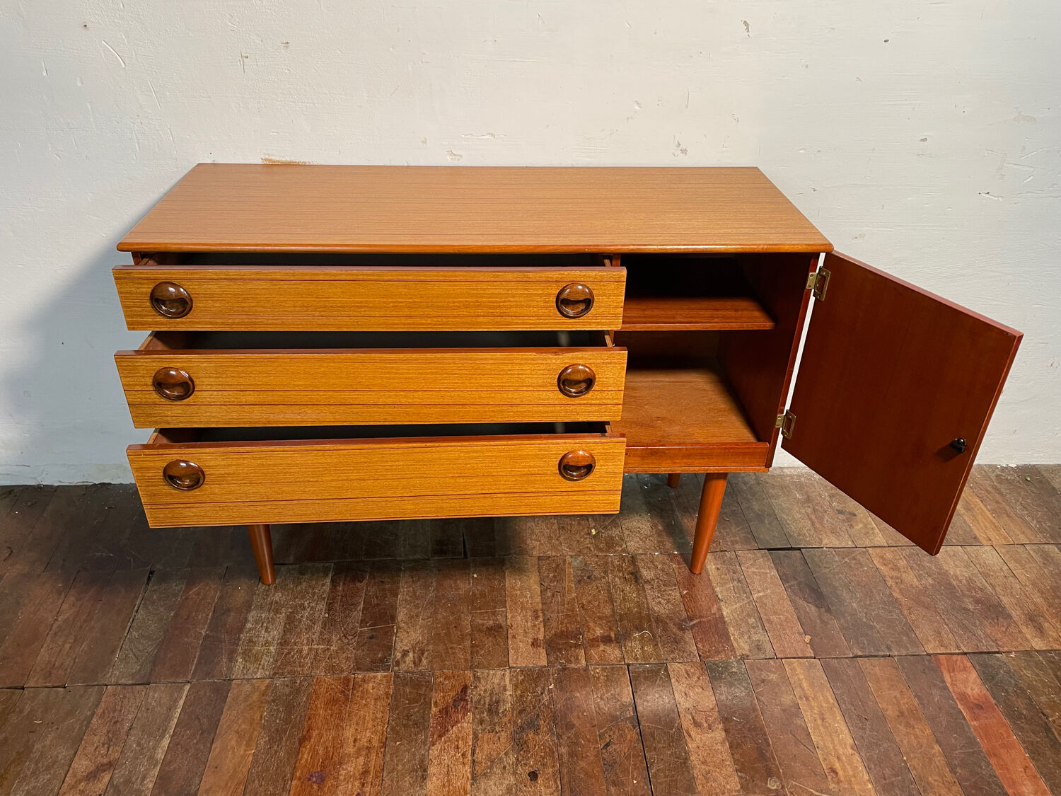 Mid century retro vintage sideboard teak by schreiber 1960