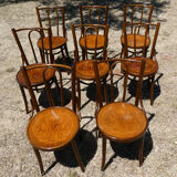 Lot of 8 Art Deco bistro chairs seated screen-printed