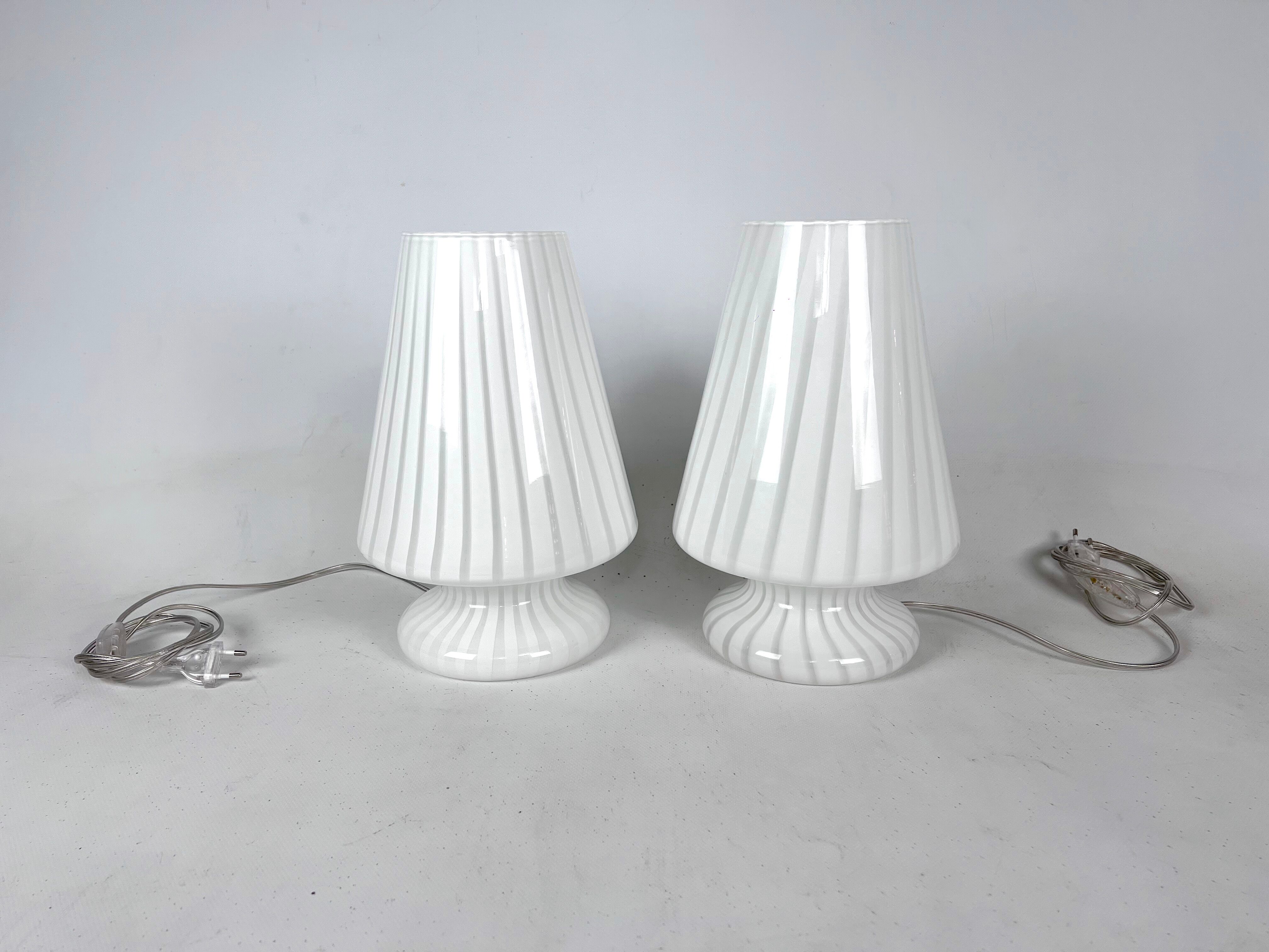 Vintage set of two postmodern Murano glass table lamps from 70s