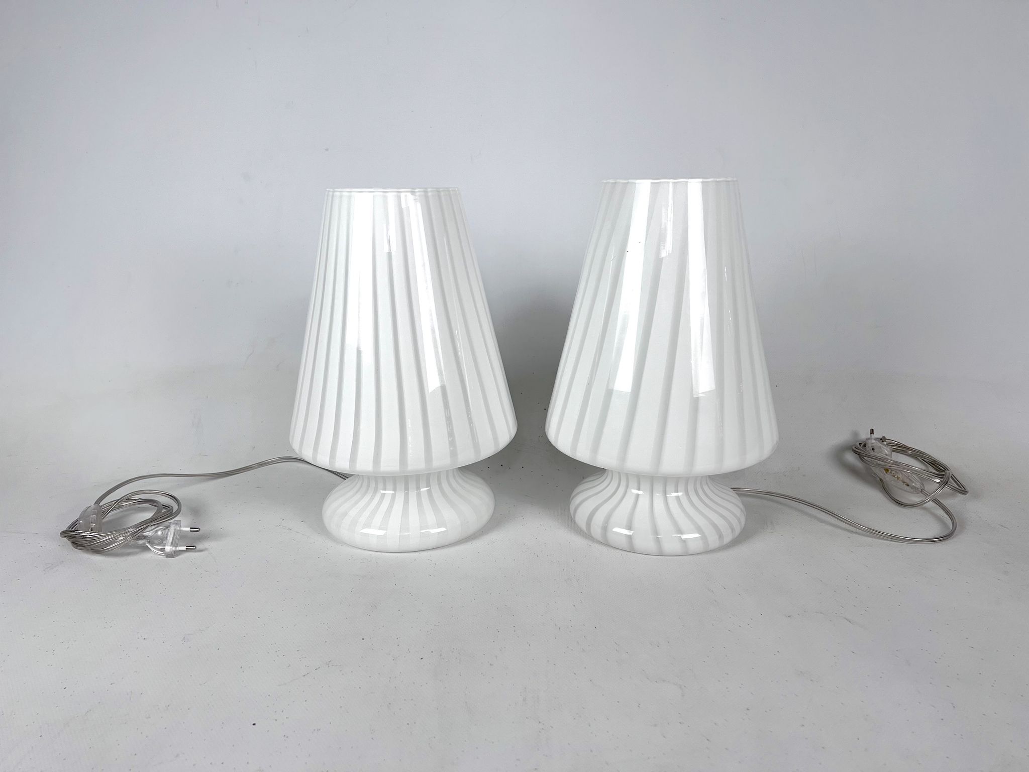 Vintage set of two postmodern Murano glass table lamps from 70s