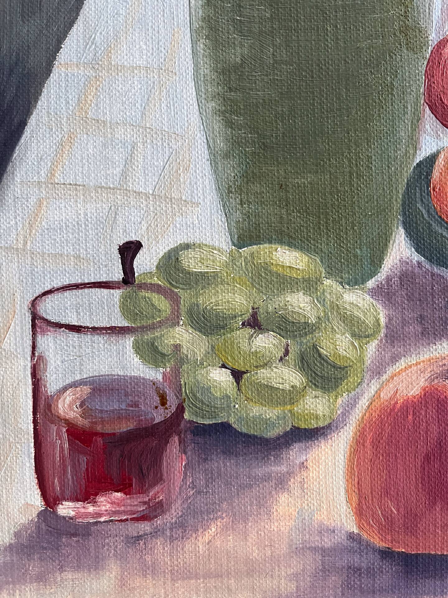 Peinture ancienne huile sur carton nature morte fruits table