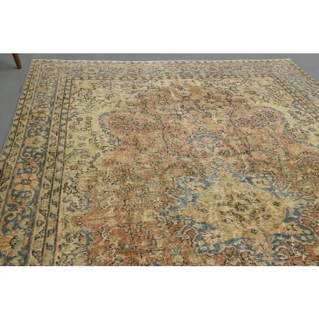 Tapis turc Oushak fait main en laine et coton orange des années 1970 203x312