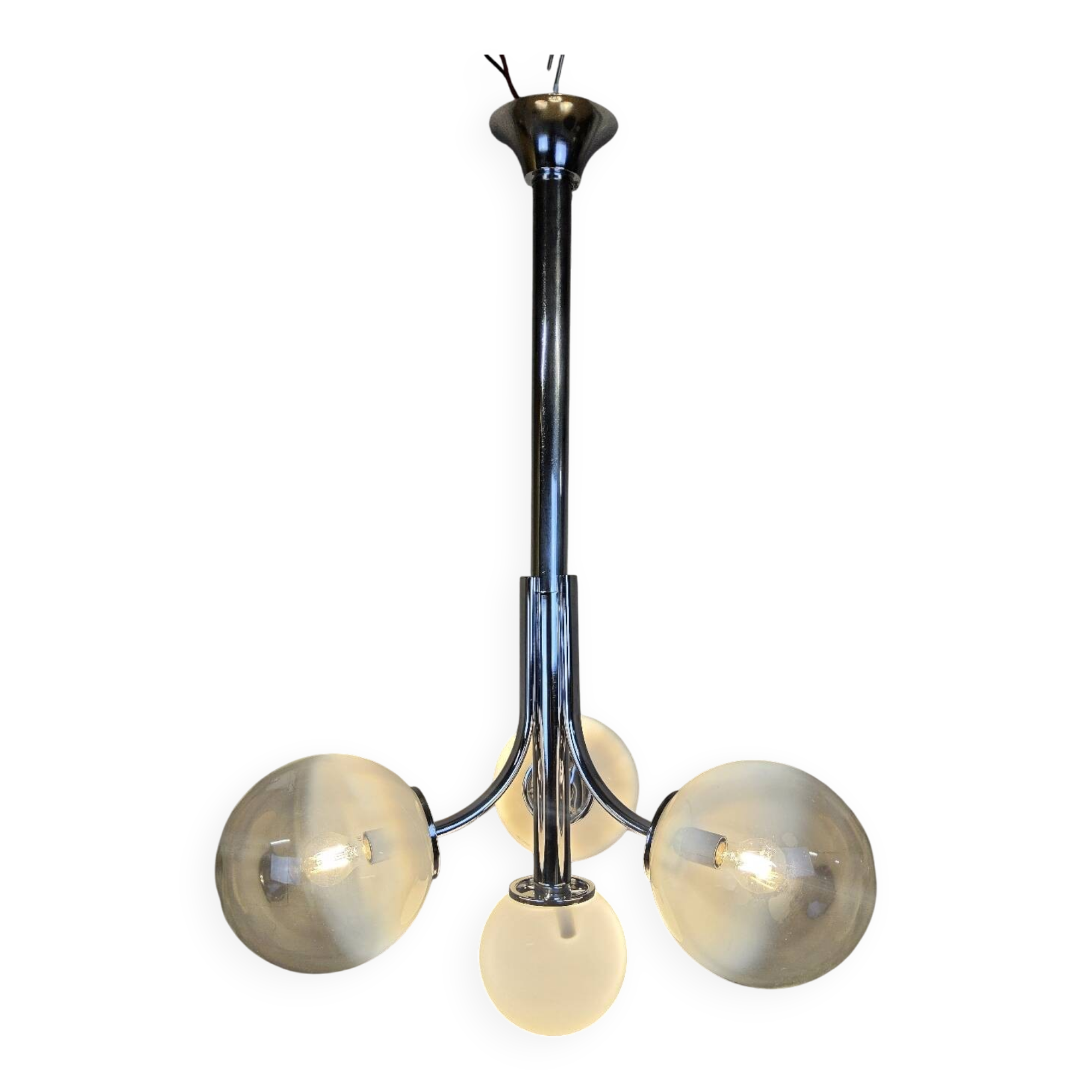 Vintage Space Age Chrome and Murano Glass Italian Pendant Lamp