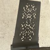 Rectangular Indonesian construction element with blue and yellow plant in carved wood