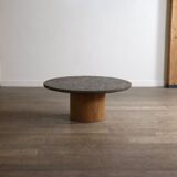 Peter Draenert studios coffee table in fossil stone and oak, Germany 1970s