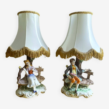 Pair Italian porcelain table lamps by Capodimonte