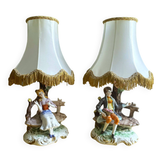 Paire de lampes de table en porcelaine italienne par Capodimonte
