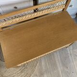 Banc coffre bois et rotin vintage