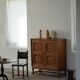 Classic sculptural Danish wardrobe in oak veneer and burl wood, 1950s.