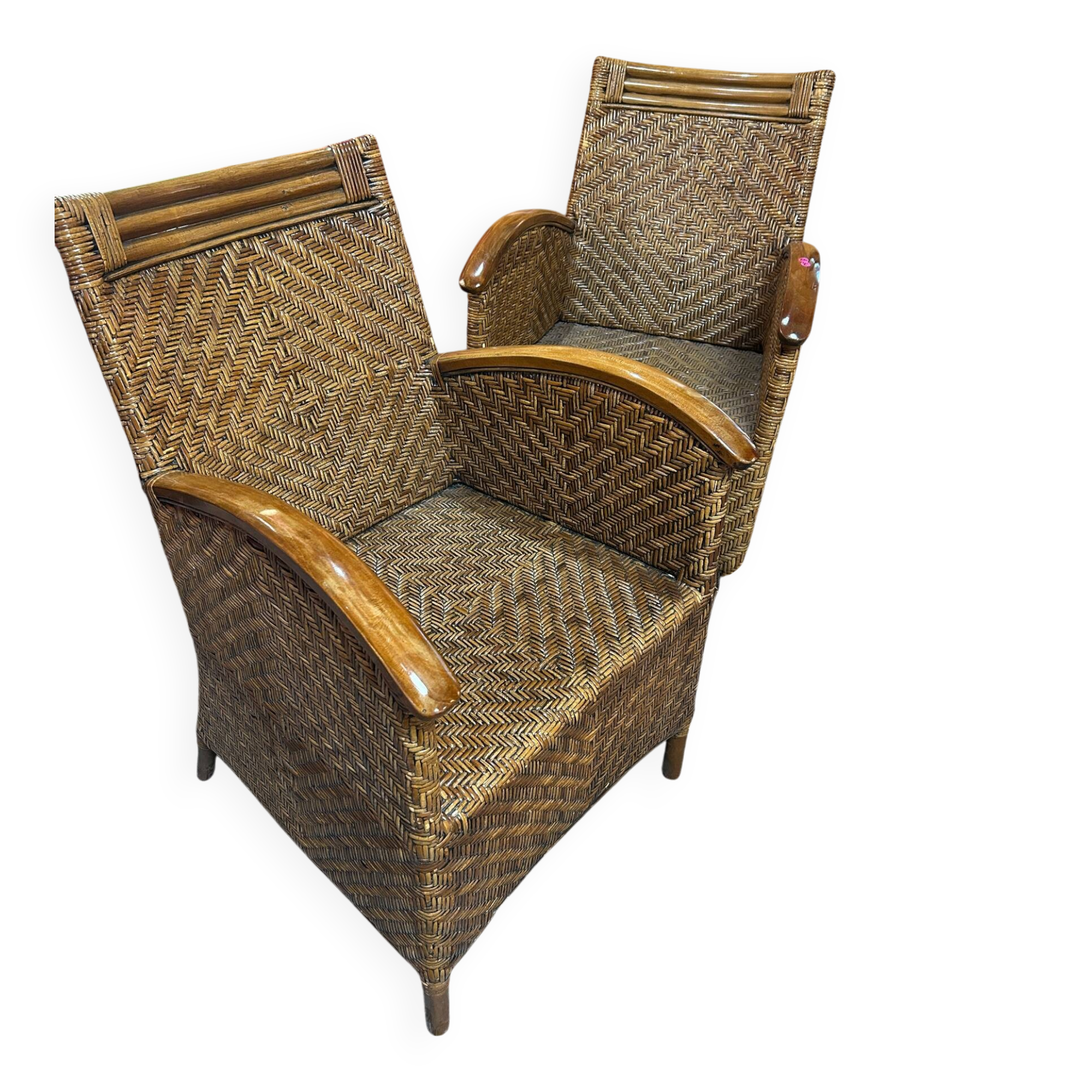 Pair of colonial wicker armchairs