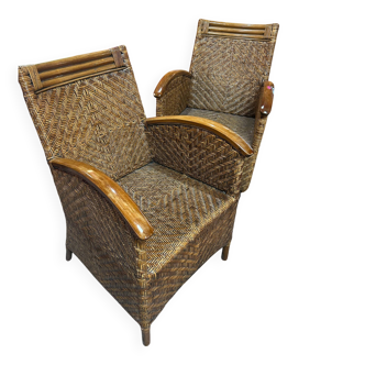 Pair of colonial wicker armchairs