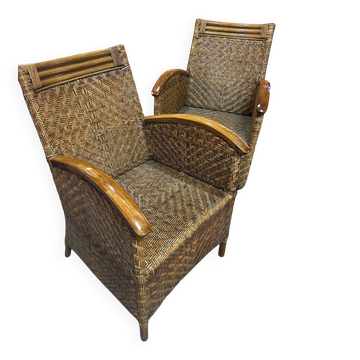 Paire de fauteuils en osier coloniaux