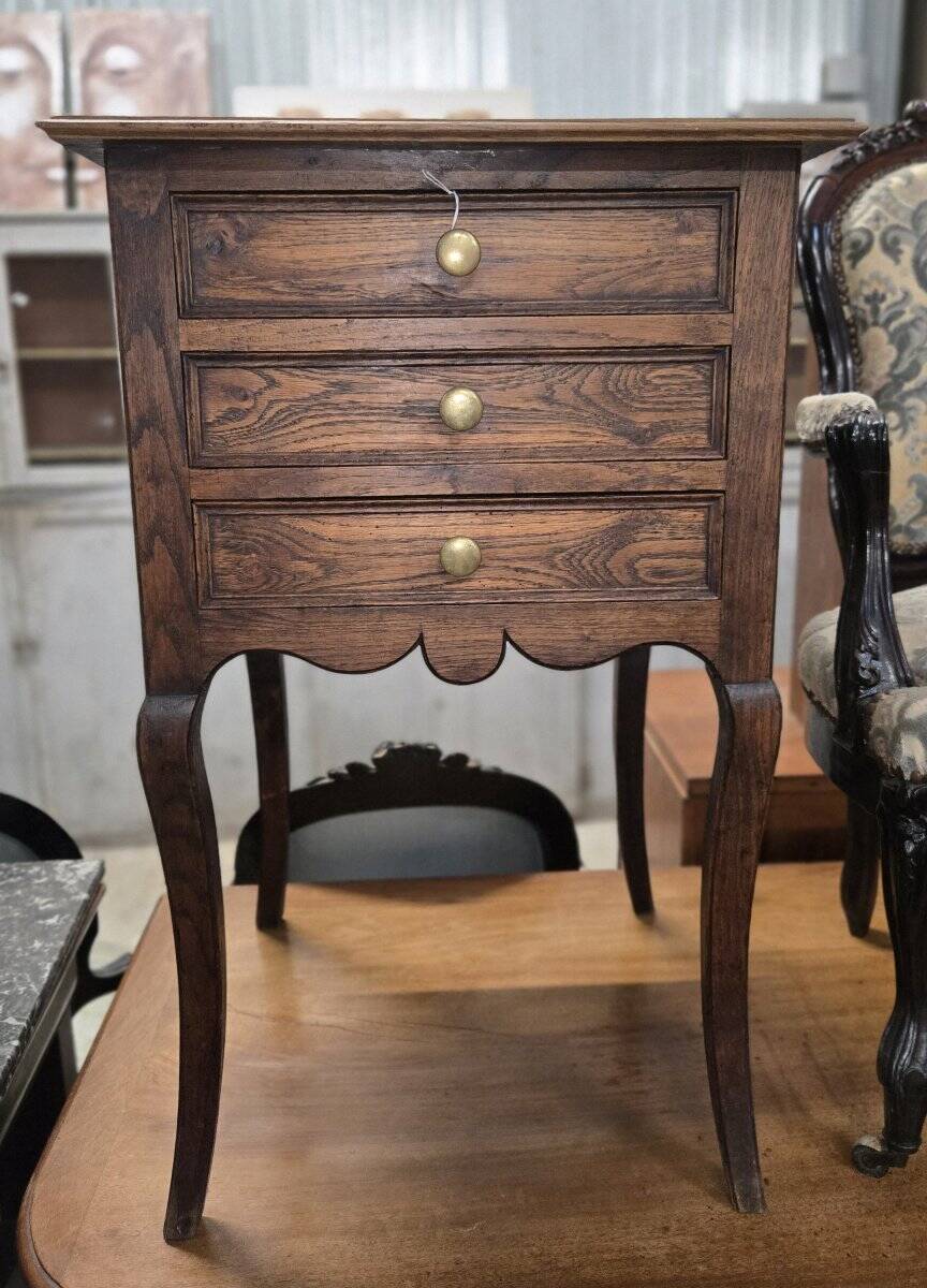 Small chest of drawers / tallboy / antique bedside table with 3 drawers / Louis XV style / solid oak