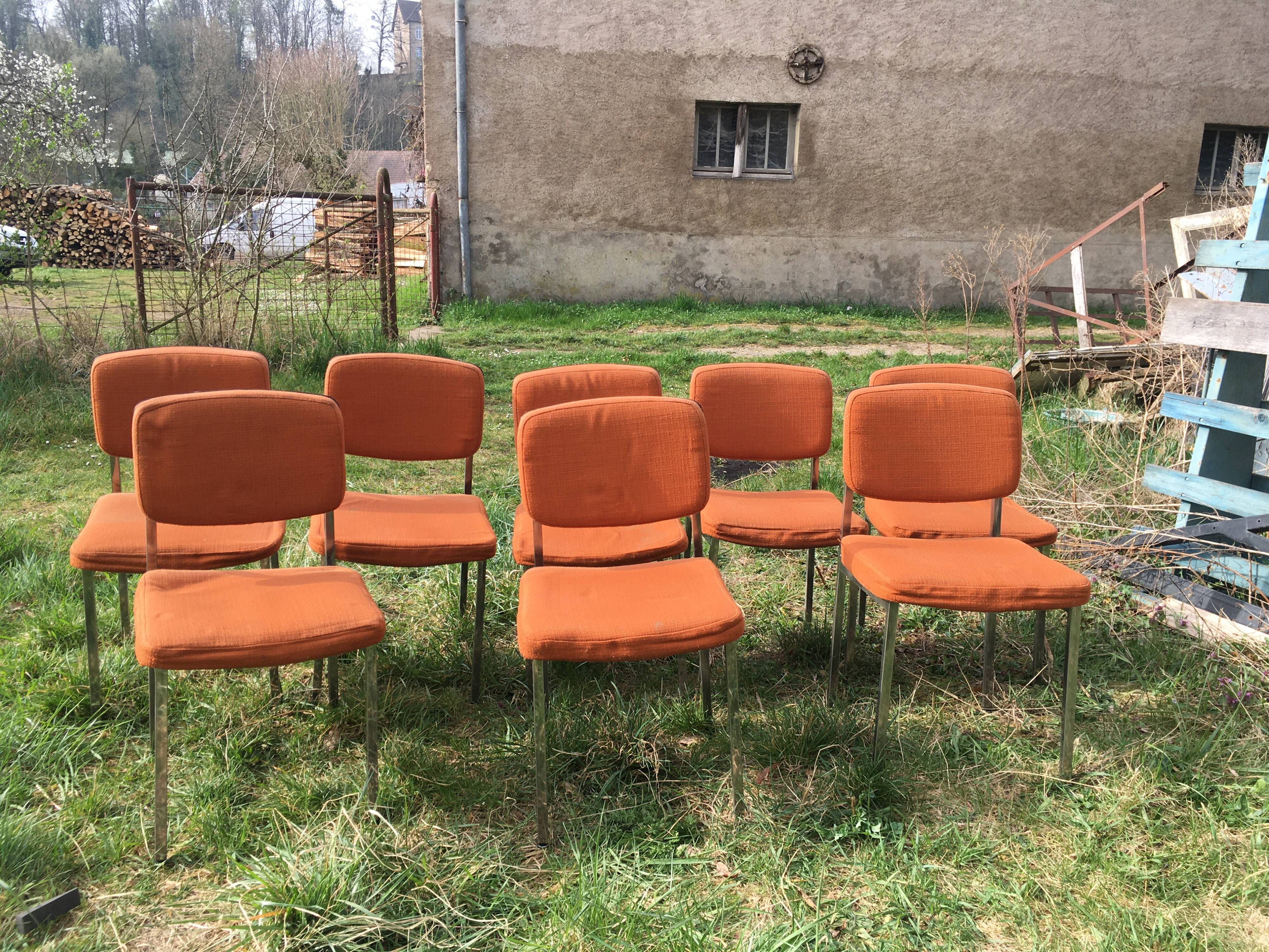 LOT of 8 chairs in orange fabric '70s very comfortable