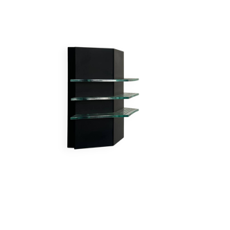 Applique vintage métal noir et verre, France 1980