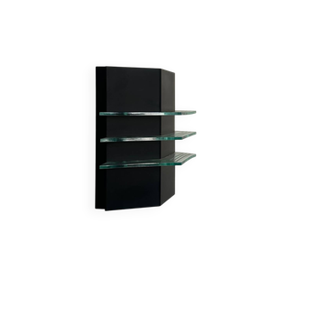Vintage black metal and glass wall lamp, France 1980