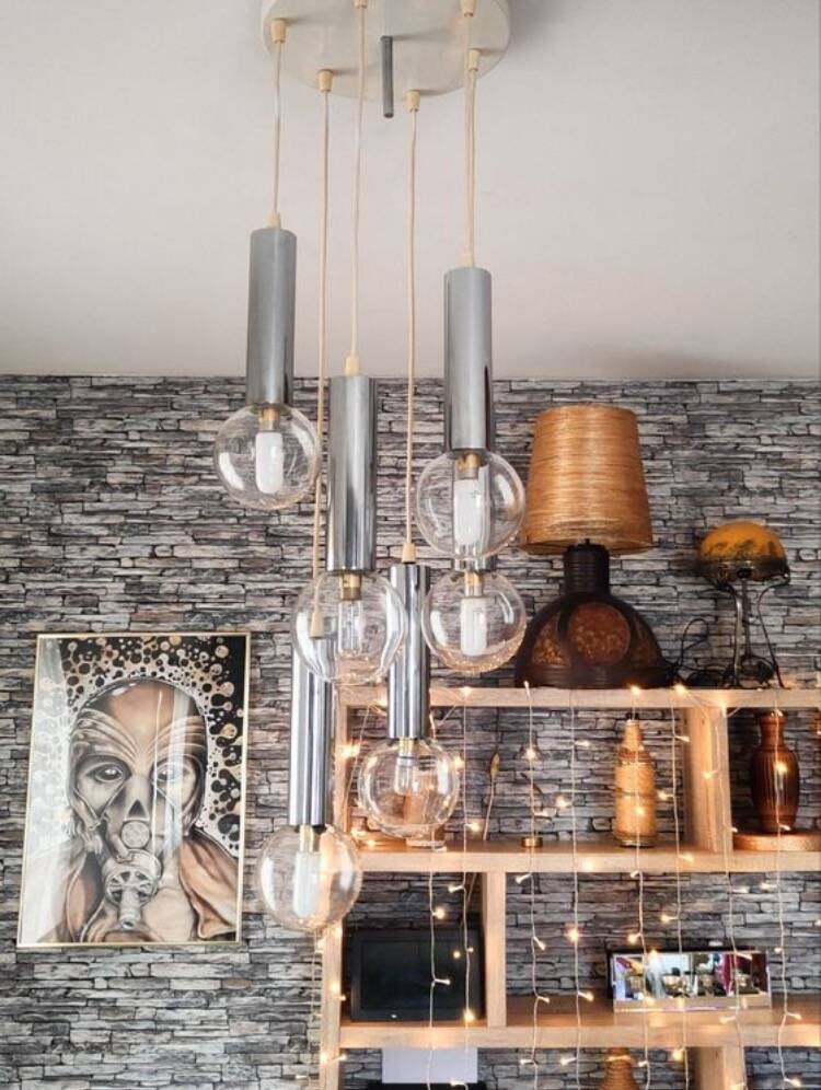 Vintage 1960s/70s 6-light waterfall chandelier pendant light