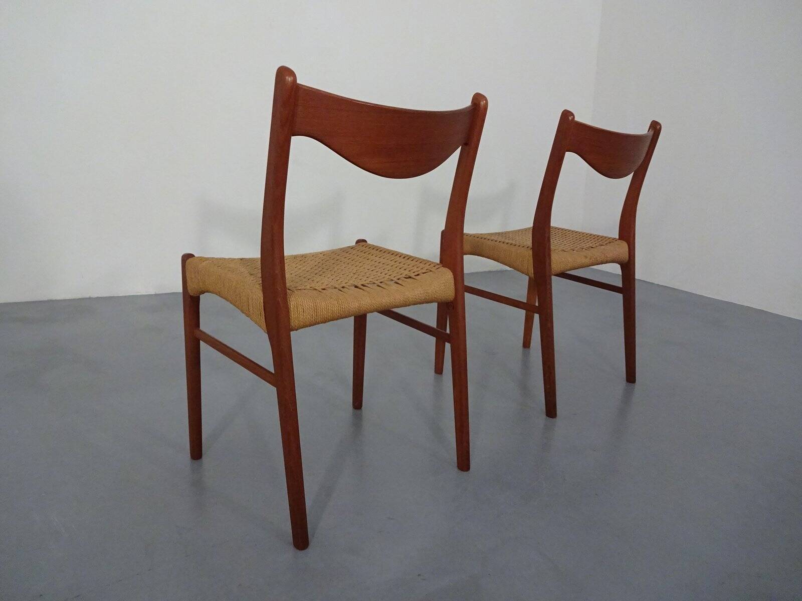 Set of Teak and Paper Cord Dining Chairs by Ejner Larsen for Glyngøre Stolefabrik, 1960s