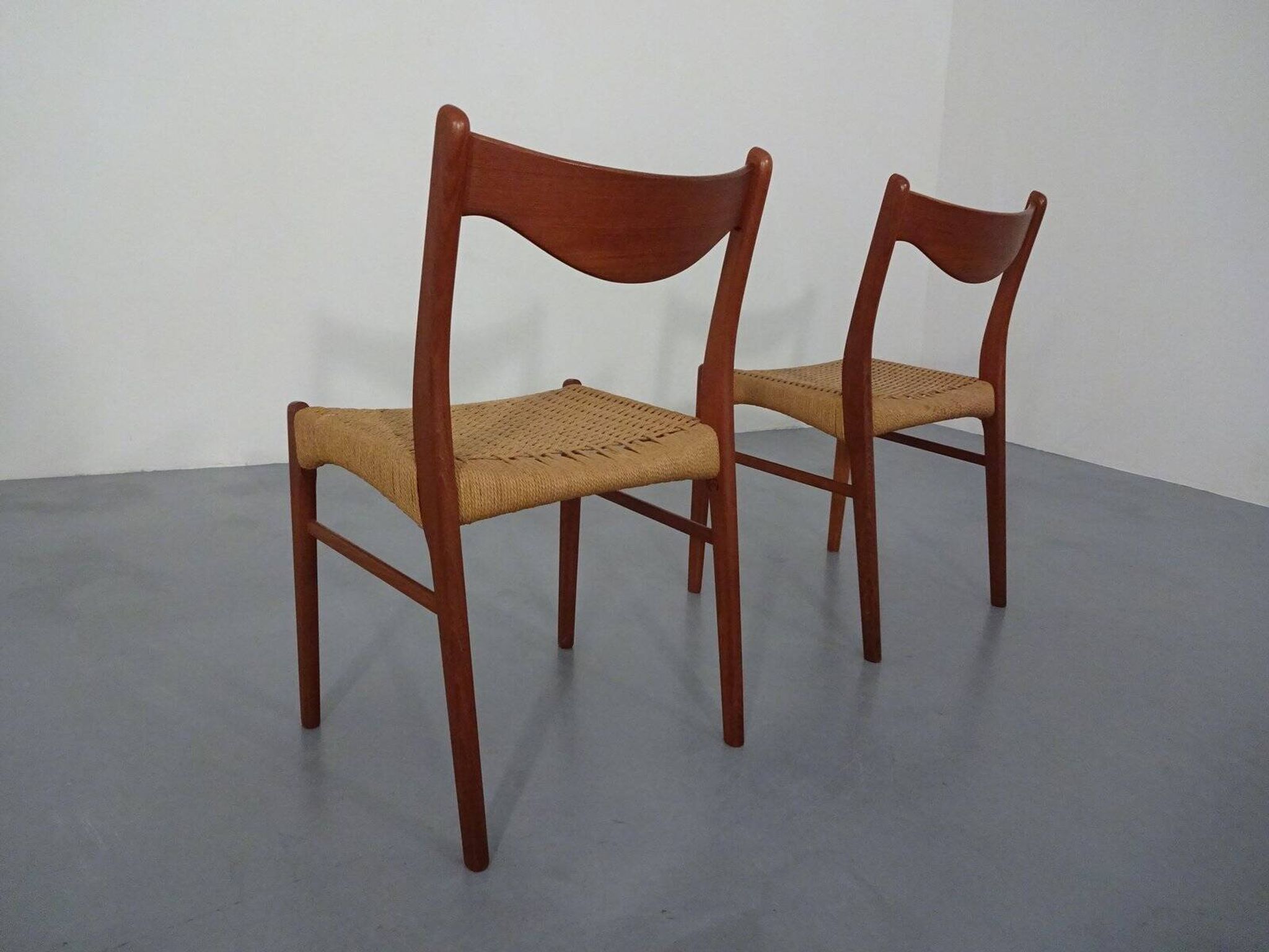 Set of Teak and Paper Cord Dining Chairs by Ejner Larsen for Glyngøre Stolefabrik, 1960s