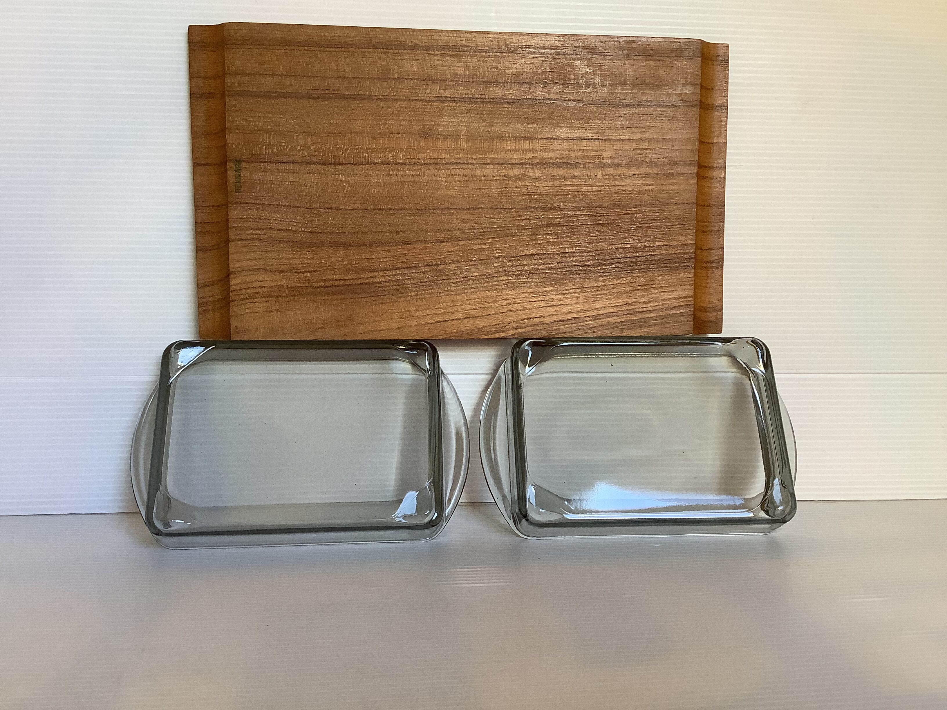Teak servant denmark smoked glass